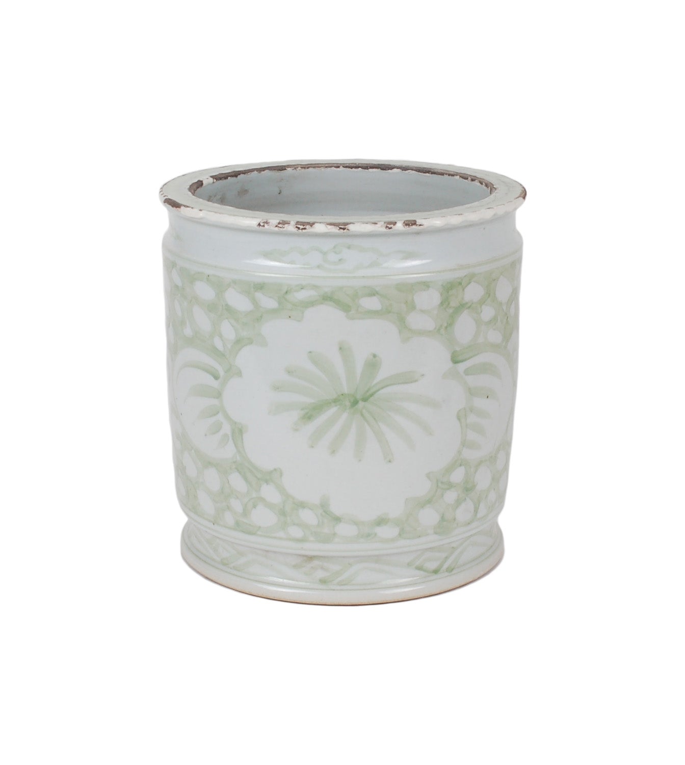 Green and White floral cachepot