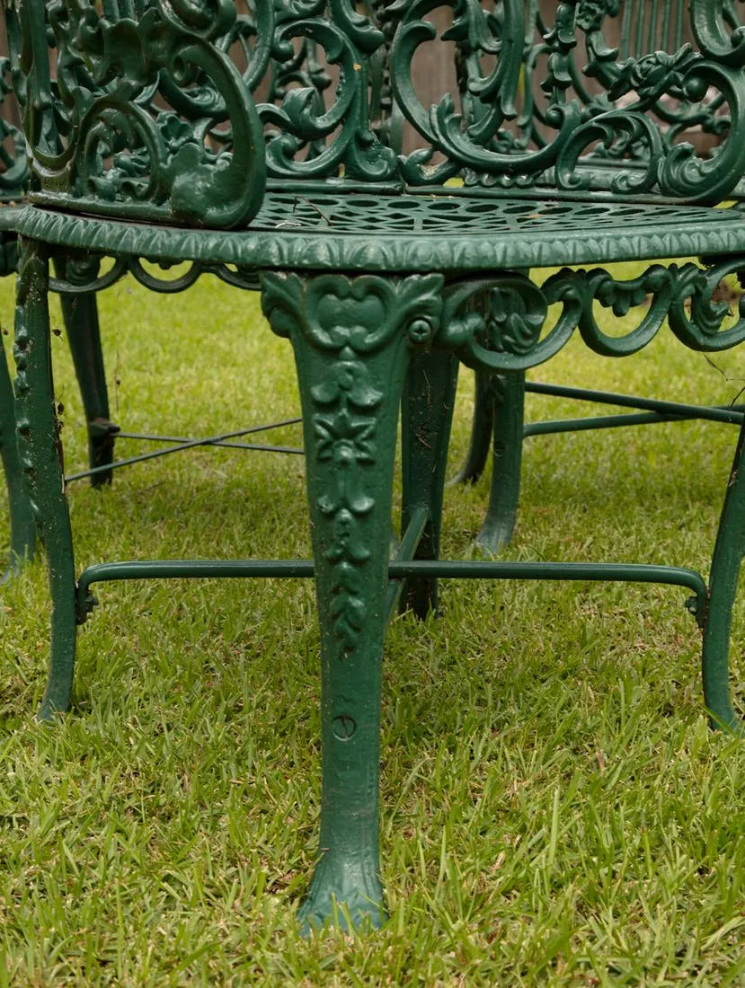 American Painted Cast Iron Garden Chairs with Arms, Set of Six