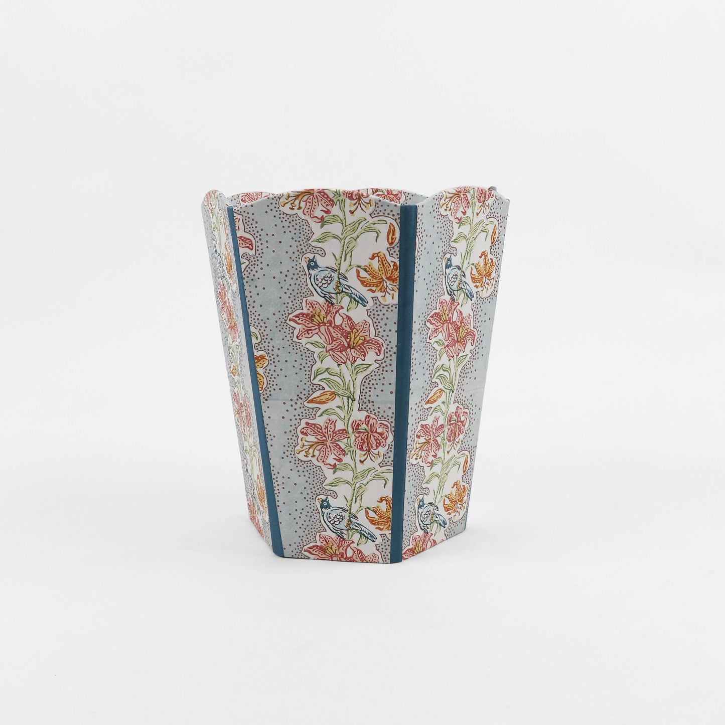 Block-Printed Scalloped Collapsible Basket - Sky Meher