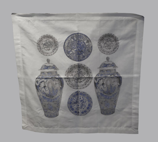 Chinois Ceramic Ming Blue Hemstitch Dinner Napkin, Set of 4