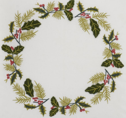 Embroidered Holly Wreath Table Runner