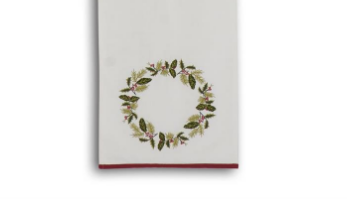 Embroidered Holly Wreath Table Runner