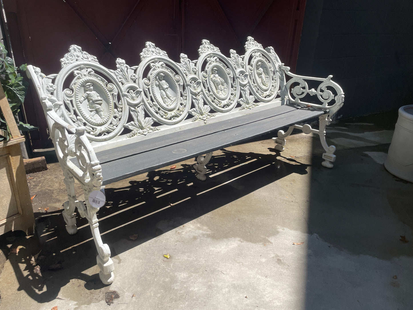 Figural Medallion Cast Aluminum Four-Seat Garden Bench