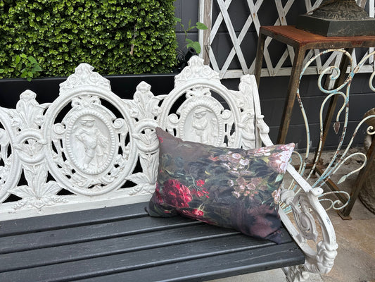 Outdoor Pillow- Black with Dark Red Flowers
