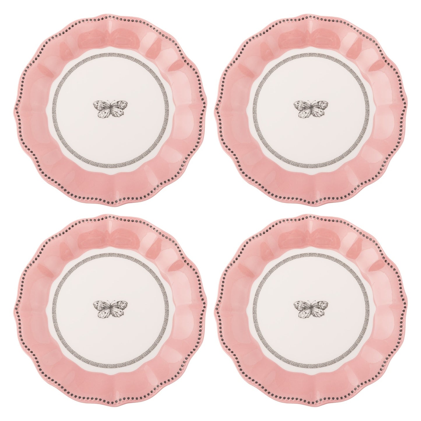 Pink Butterfly Salad/Luncheon Plates - Set of 4