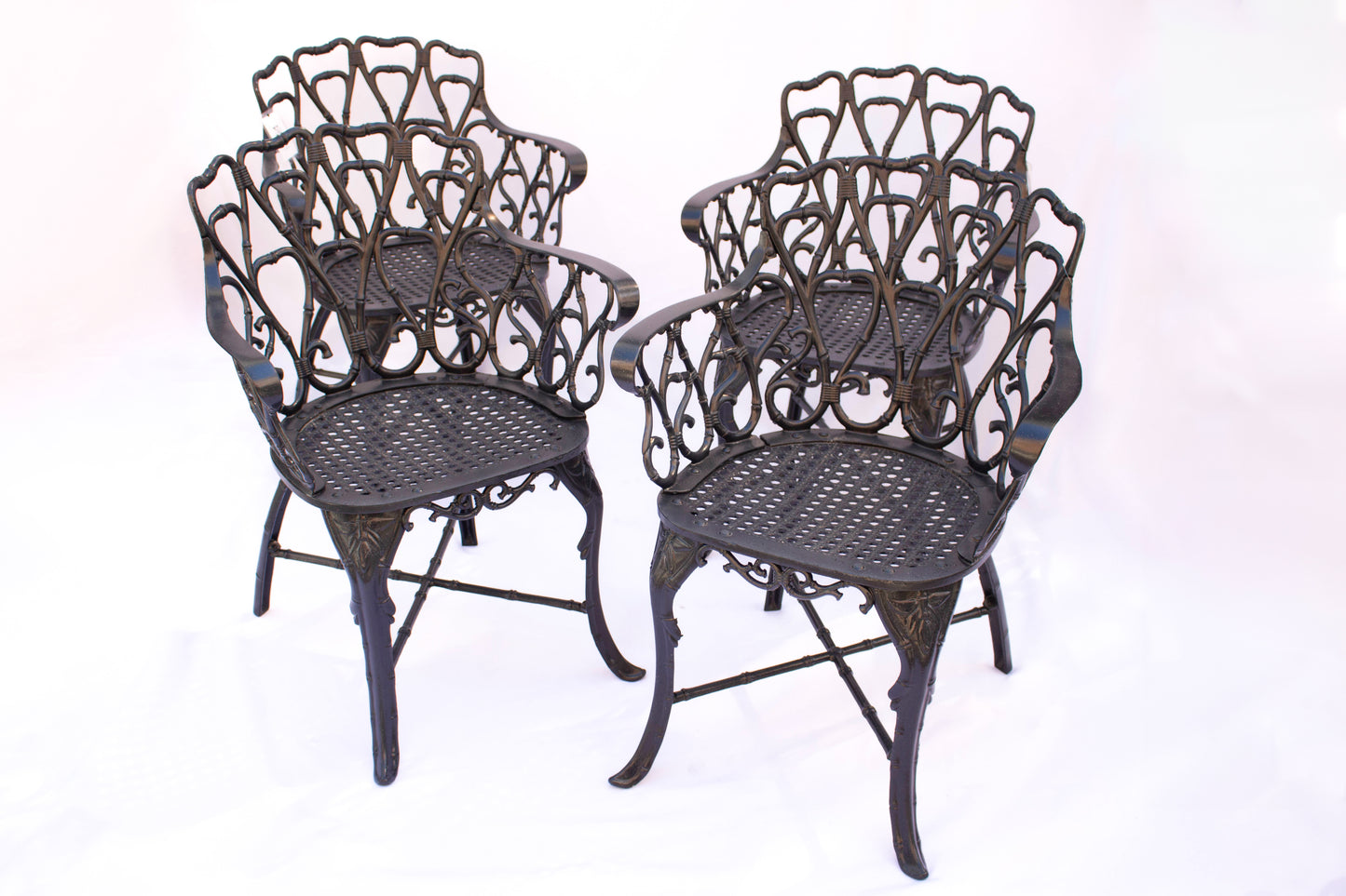 Bamboo-Style Aluminum Arm Chairs, Set of 4