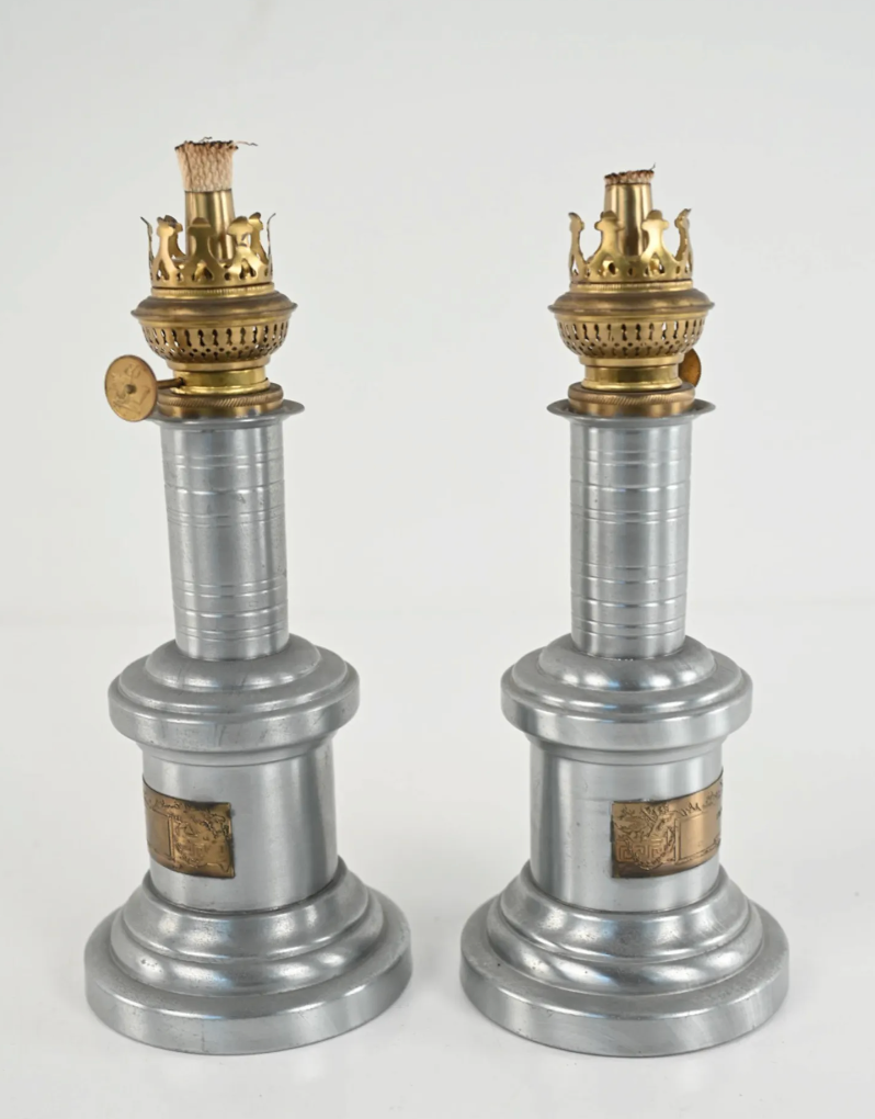 Reproduction French Pump Oil Lamp Pair