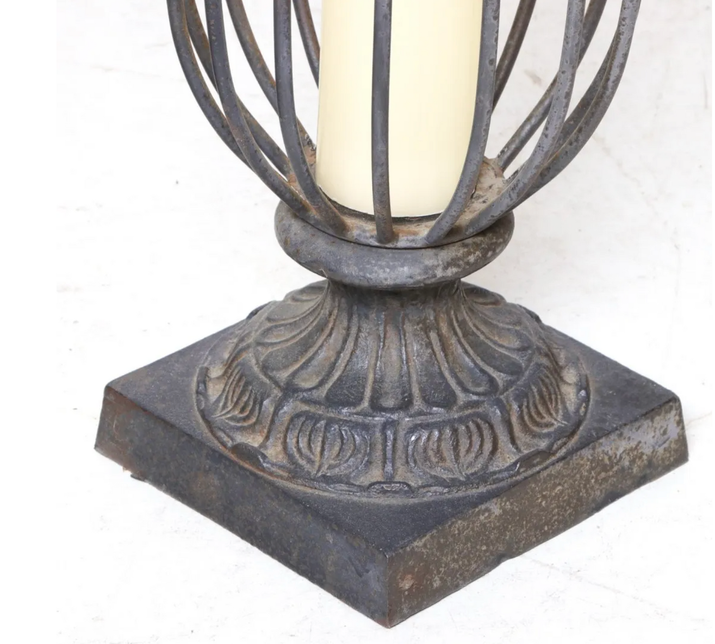 Pair of Large Iron Urn Formed Candle Holders