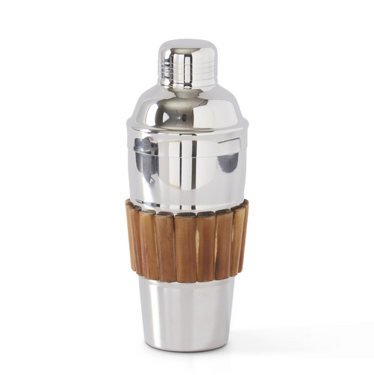 Silver Metal & Bamboo Cocktail Shaker