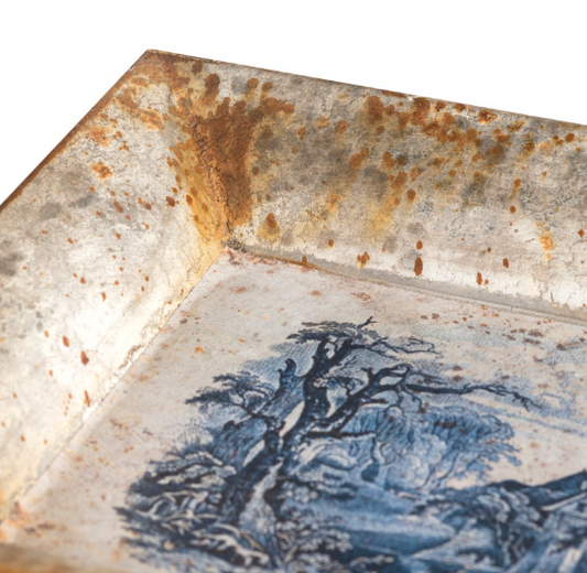 Blue Pastoral Rectangular Tole Tray