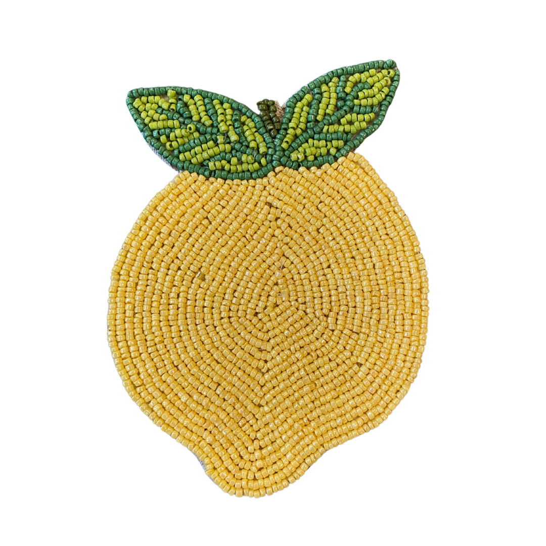 Handmade Beaded Lemon Coasters, Set of 4
