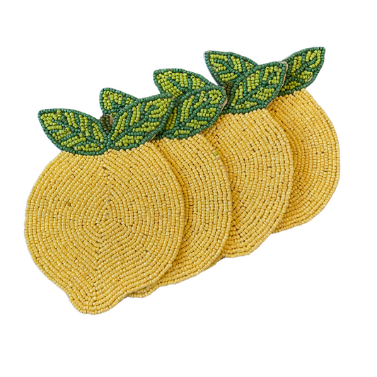 Handmade Beaded Lemon Coasters, Set of 4
