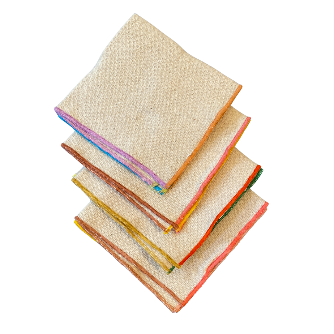 Color-Edged Woven Cotton Napkins - Set of 4