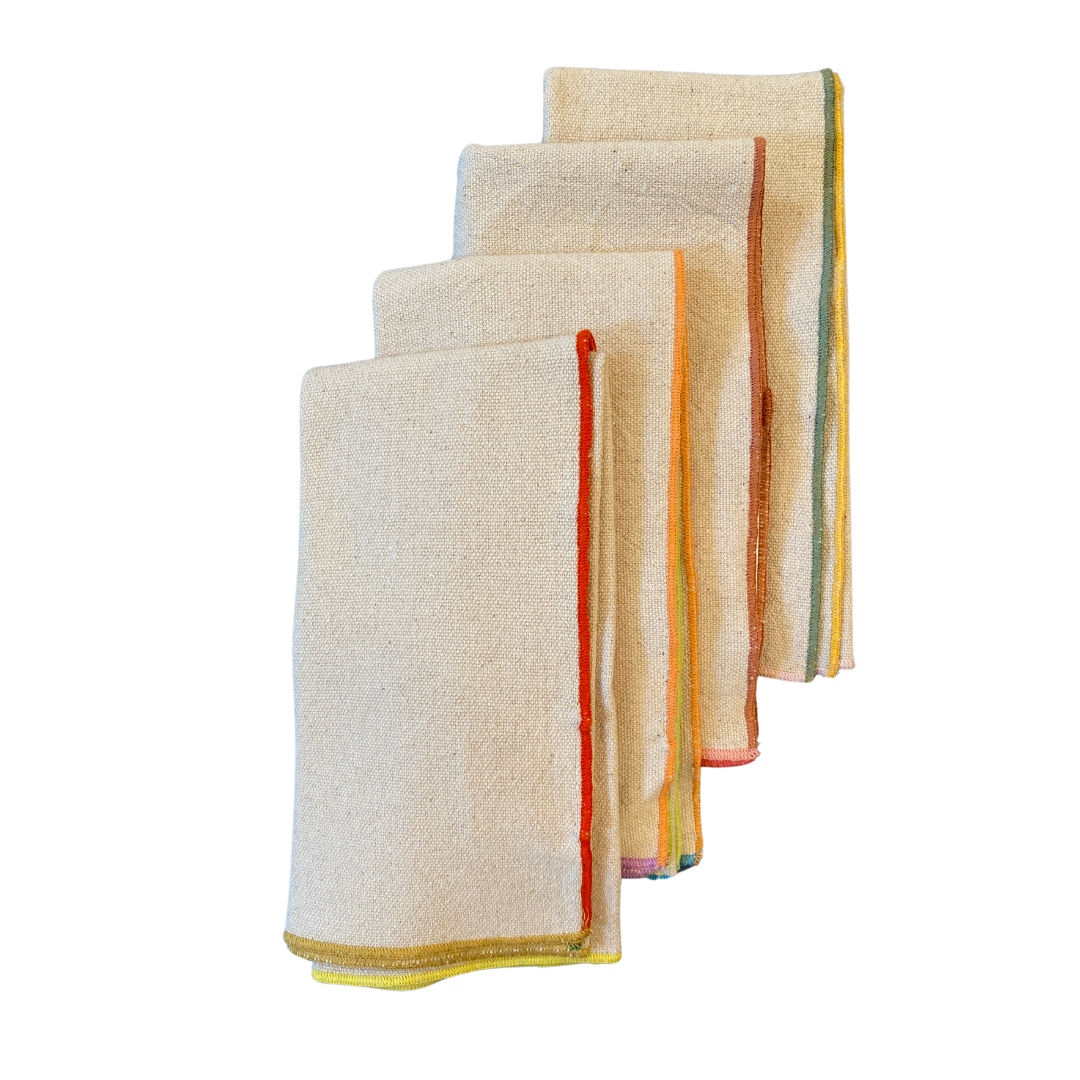 Color-Edged Woven Cotton Napkins - Set of 4