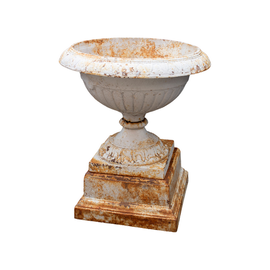 White Cast Iron Urn with Steeped Plinth