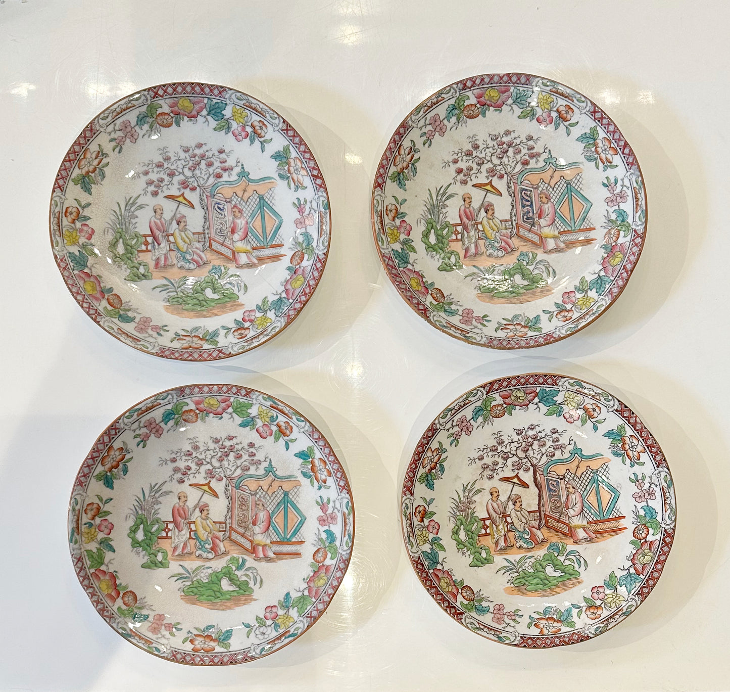 19th C Chinese Garden Plates, Set of 4