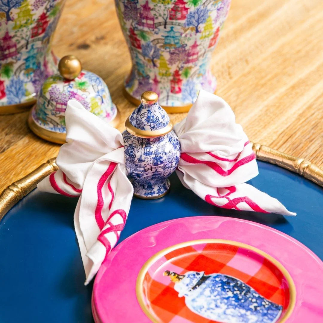 Garden Party Blue Ginger Jar Napkin Ring, set of 4