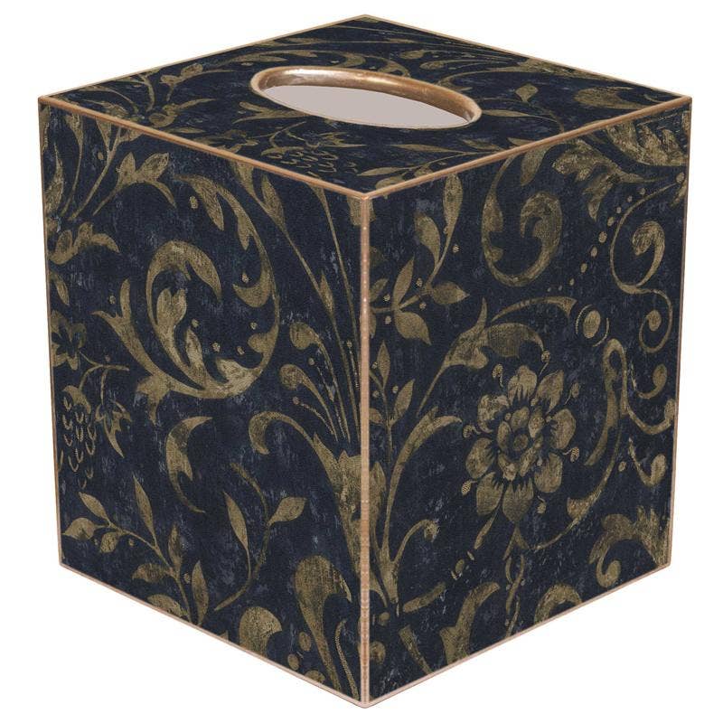 Navy Damask Tissue Box Cover