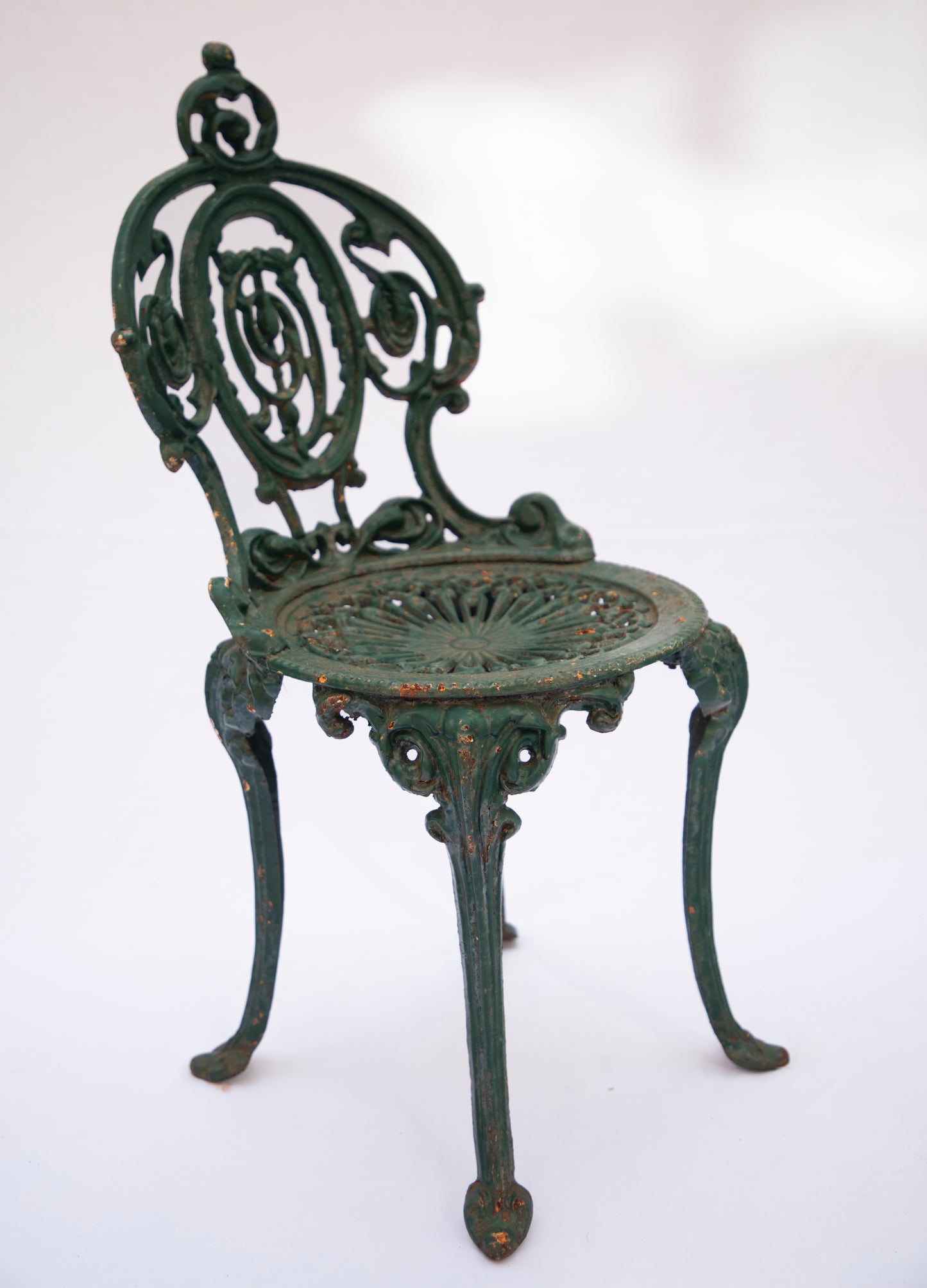 Pair of Fancy Cast Iron Garden Chairs w/ Pierced Back and Seats