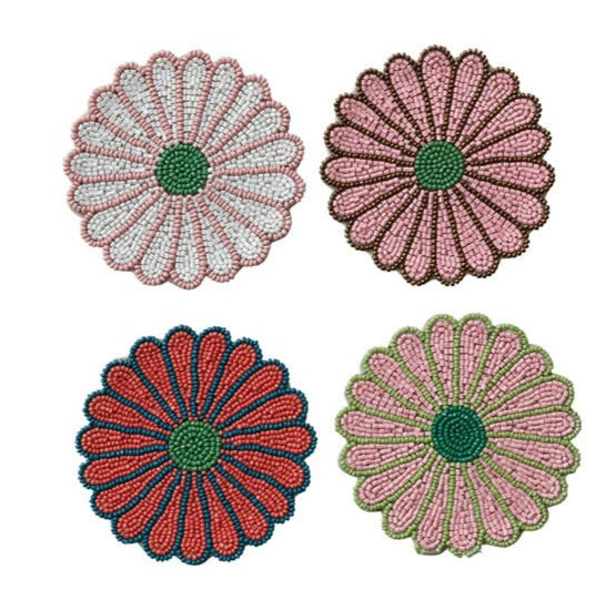 Beaded Glass Flower Coasters