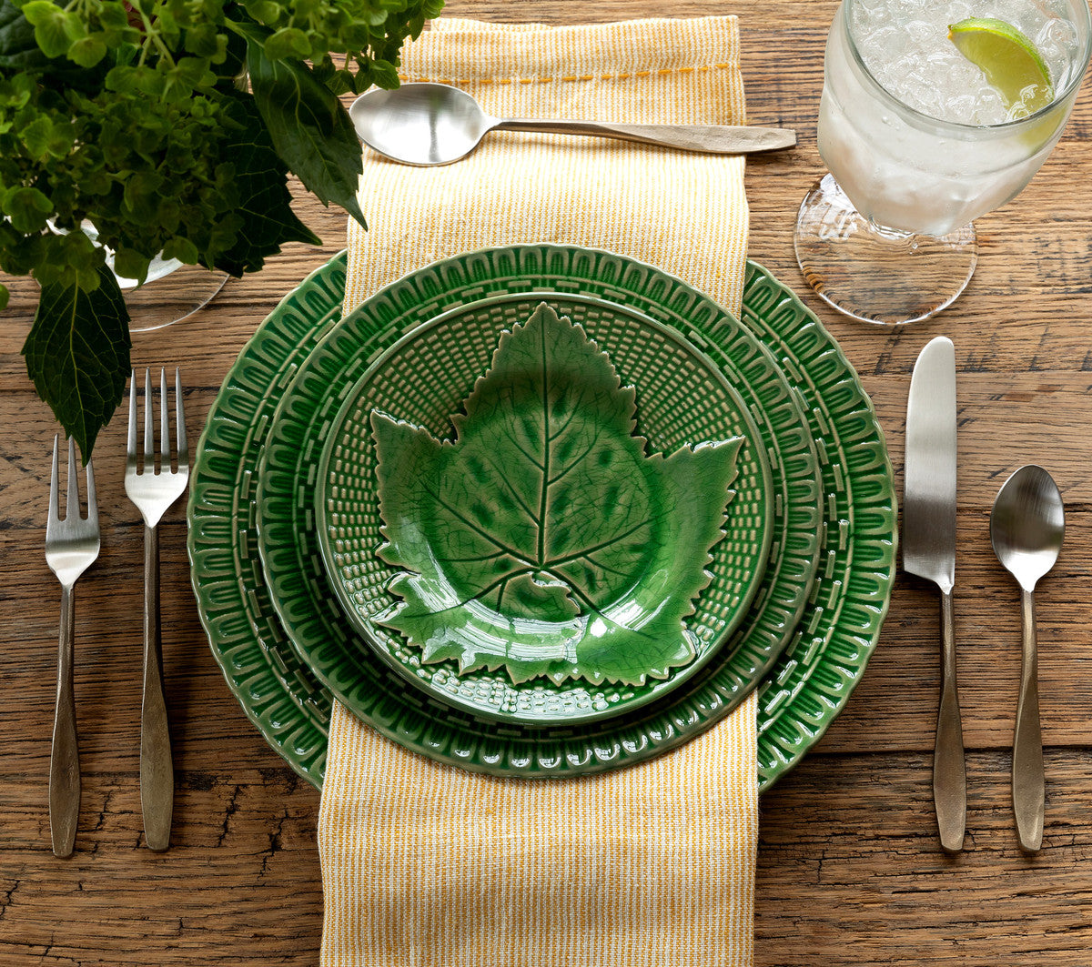 Green Glazed Basketweave Dinner Plate, set of 6