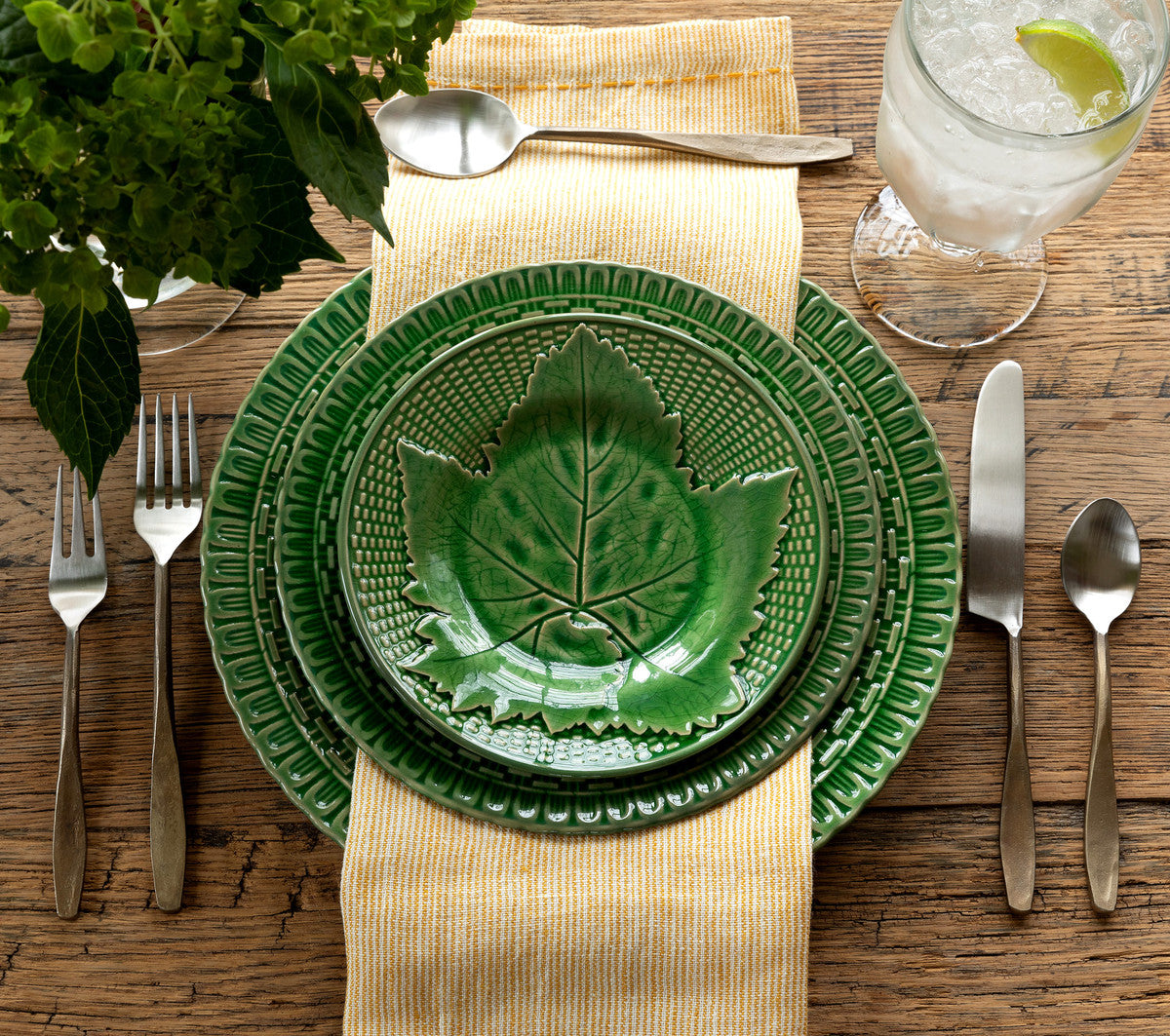 Green Glazed Basketweave Dinner Plate, set of 6