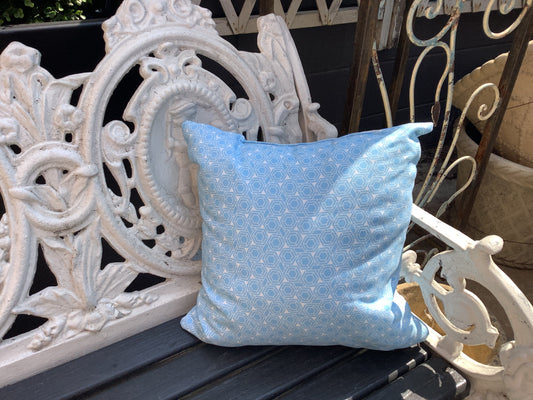 Blue Indoor/Outdoor Hexagonal Print Pillow