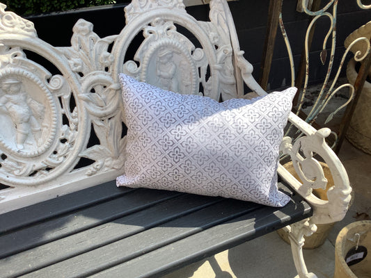 Grey & White Lumbar Pillow - Indoor/Outdoor