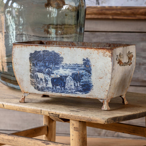 Blue Pastoral Rectangular Tole Container