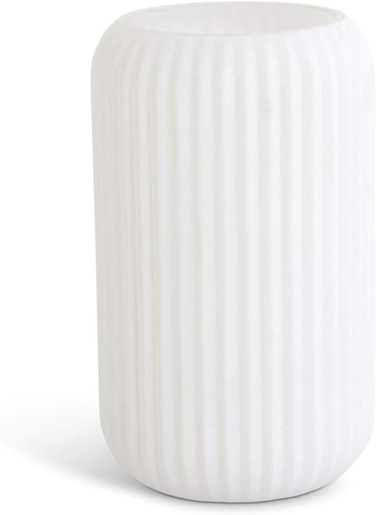 White Ribbed Glass Vase Straight