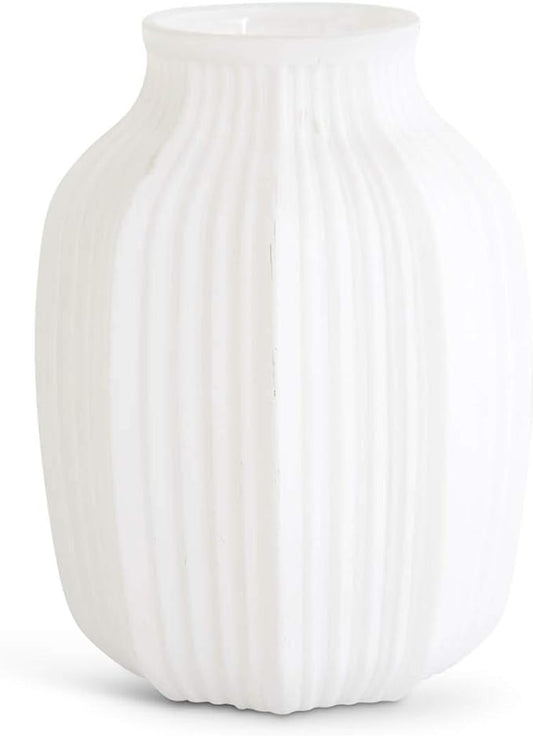 White Ribbed Glass Vase Flared Sides