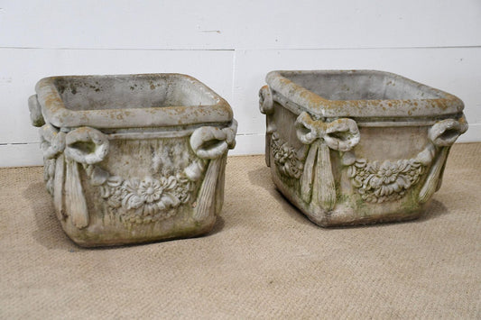 Pair of Concrete Garden Urns