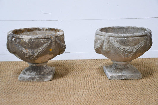 Pair of English Concrete Goblet Planters