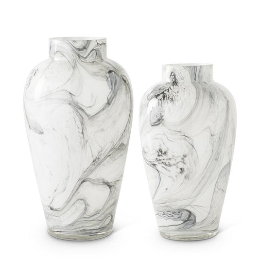 White and Smokey Black Swirl Glass Vase