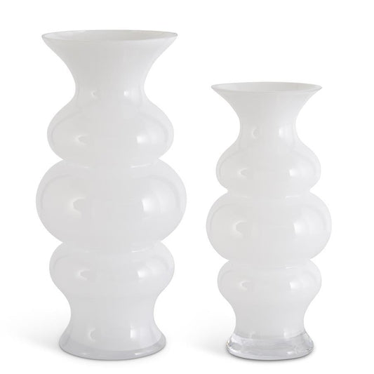 White Glass Hourglass Fluted Vase