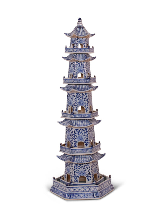 Blue and White 6 Layer Pagoda, 27"