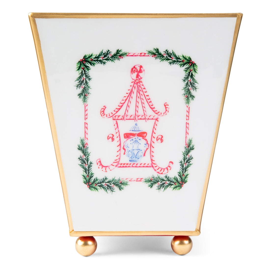 Peppermint Pagoda Enameled Square Cachepot