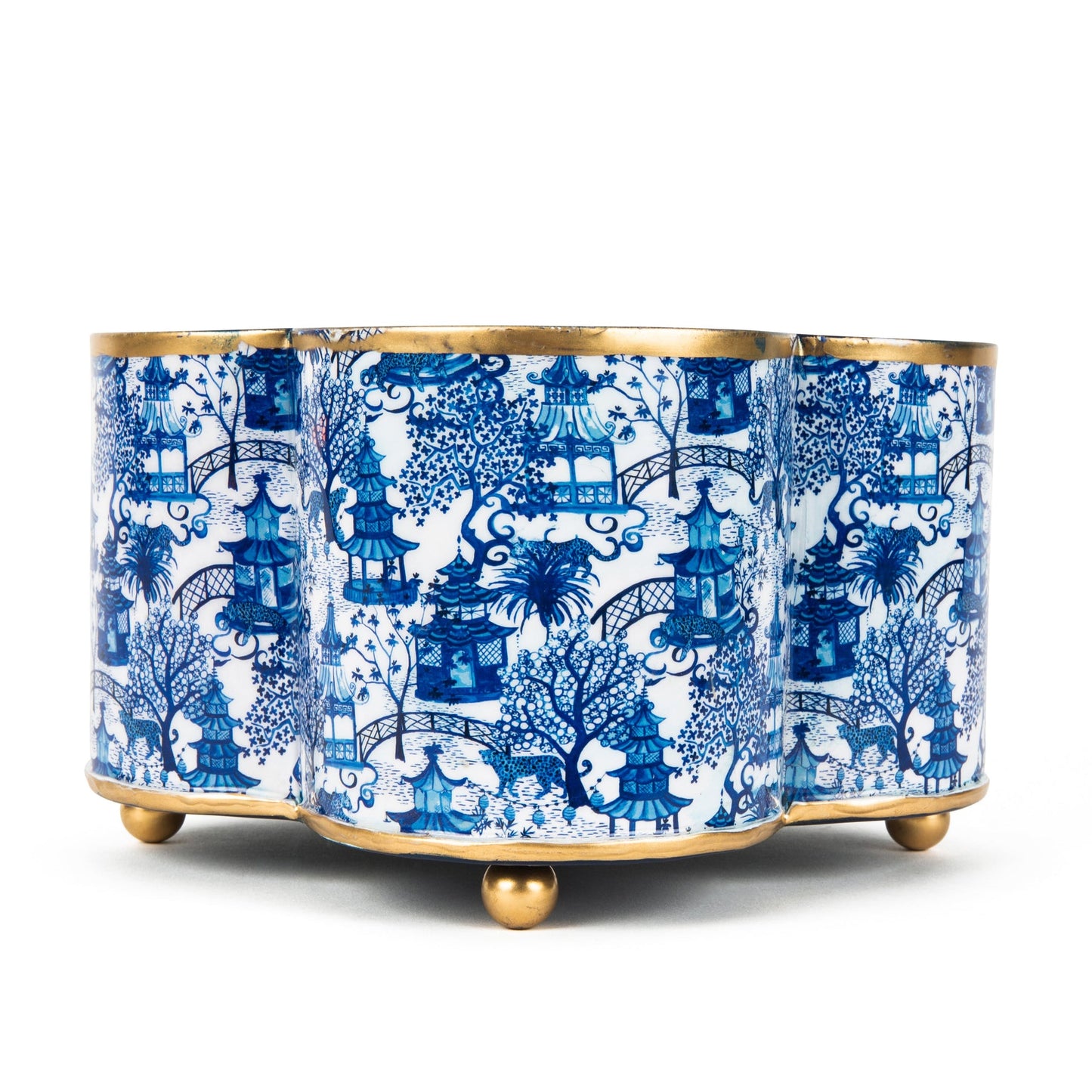Garden Party Blue Enameled Quatrefoil Cachepot