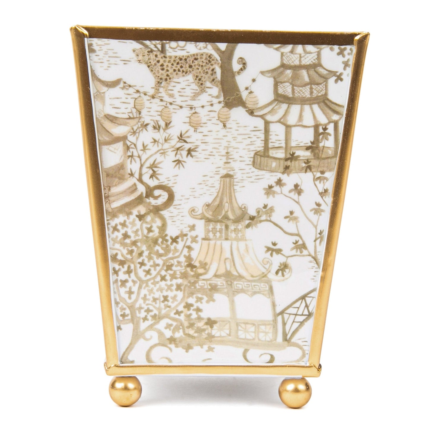 Garden Party Taupe Enameled Cachepot