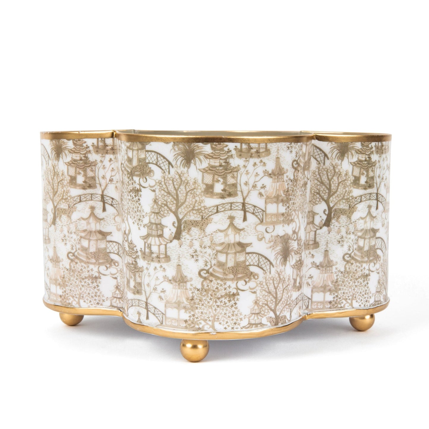 Garden Party Taupe Enameled Quatrefoil Cachepot