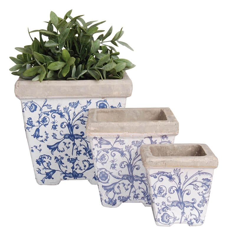 Aged Ceramic Square Nesting Flower Pot