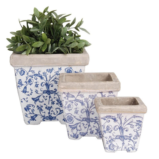 Aged Ceramic Square Nesting Flower Pot