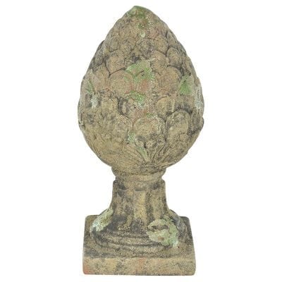 Aged Ceramic Finial Pinecone Moss, Green