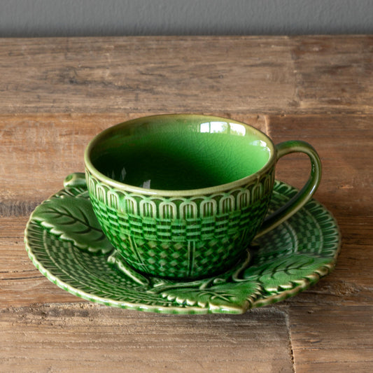 Green Glazed Tea Cup & Saucer, Set of 6