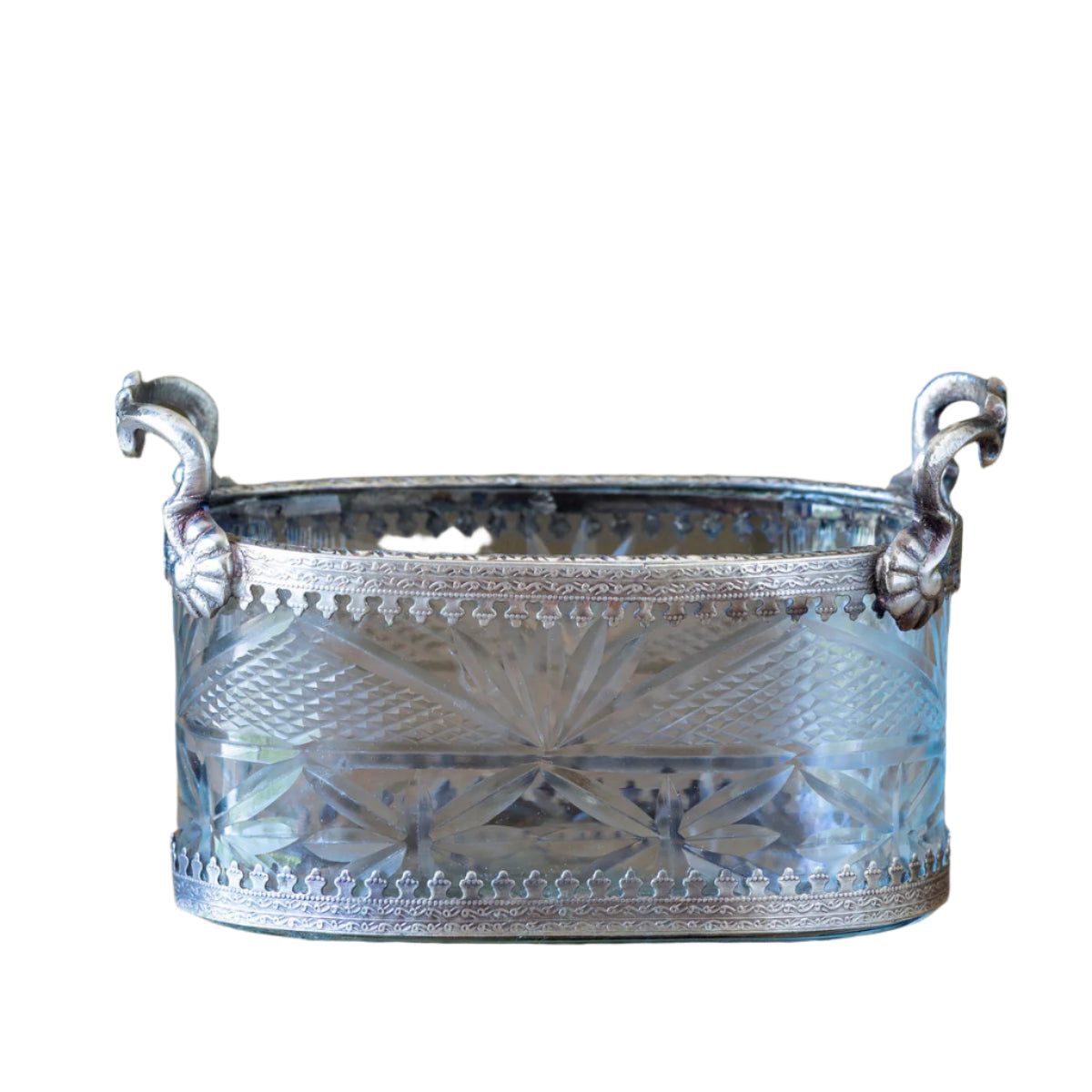 Cut Glass Oblong Bowl with Handles