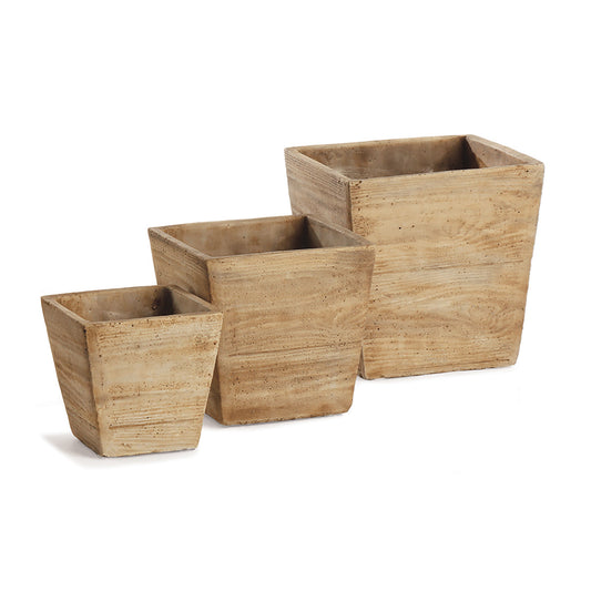 Shadowhill Faux Wood Square Cachepot, Medium
