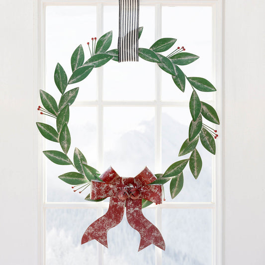 Painted Metal Bay Leaf Wreath with Bow