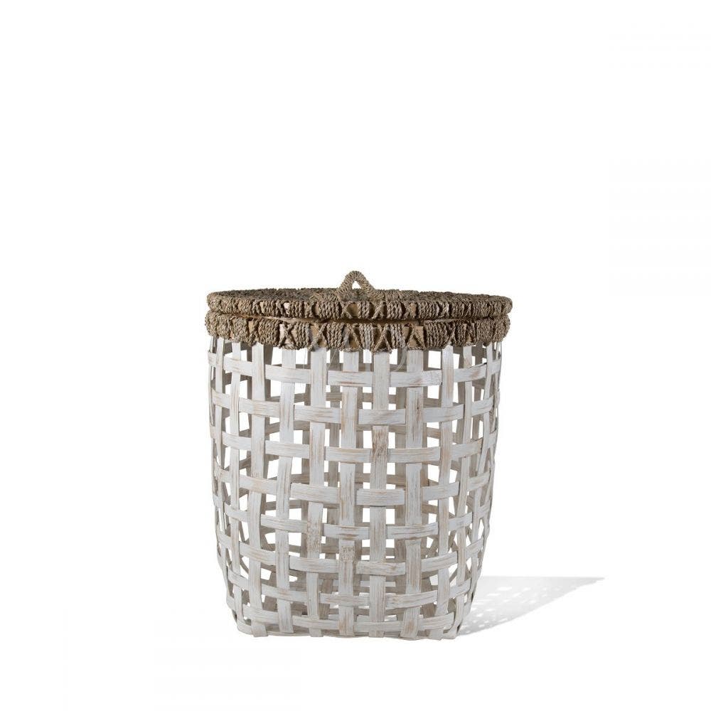 Royal Pandan Euro Whitewash Basket, Round, Large with Lid
