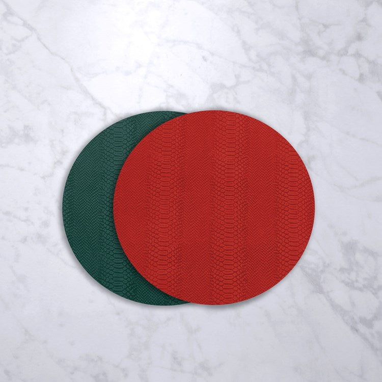 VIDA Croc Reversible Round Placemats, Set of 4 (Red and Green)