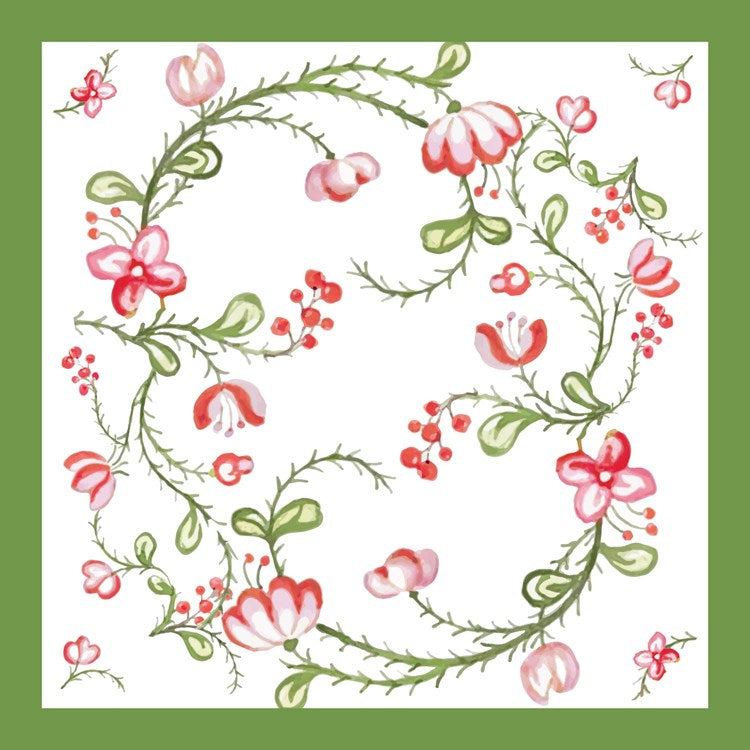 Linen Norelle Napkins 20 x 20 Set of 4 (Green and Red Floral)